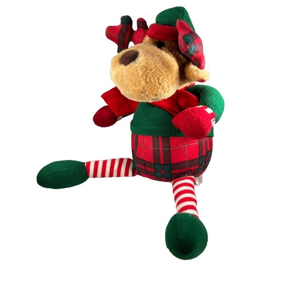 VTG 1995 Avon Reindeer Moose Plush Plaid Antlers Scarf Hat Stripped Stockings - Picture 3 of 9